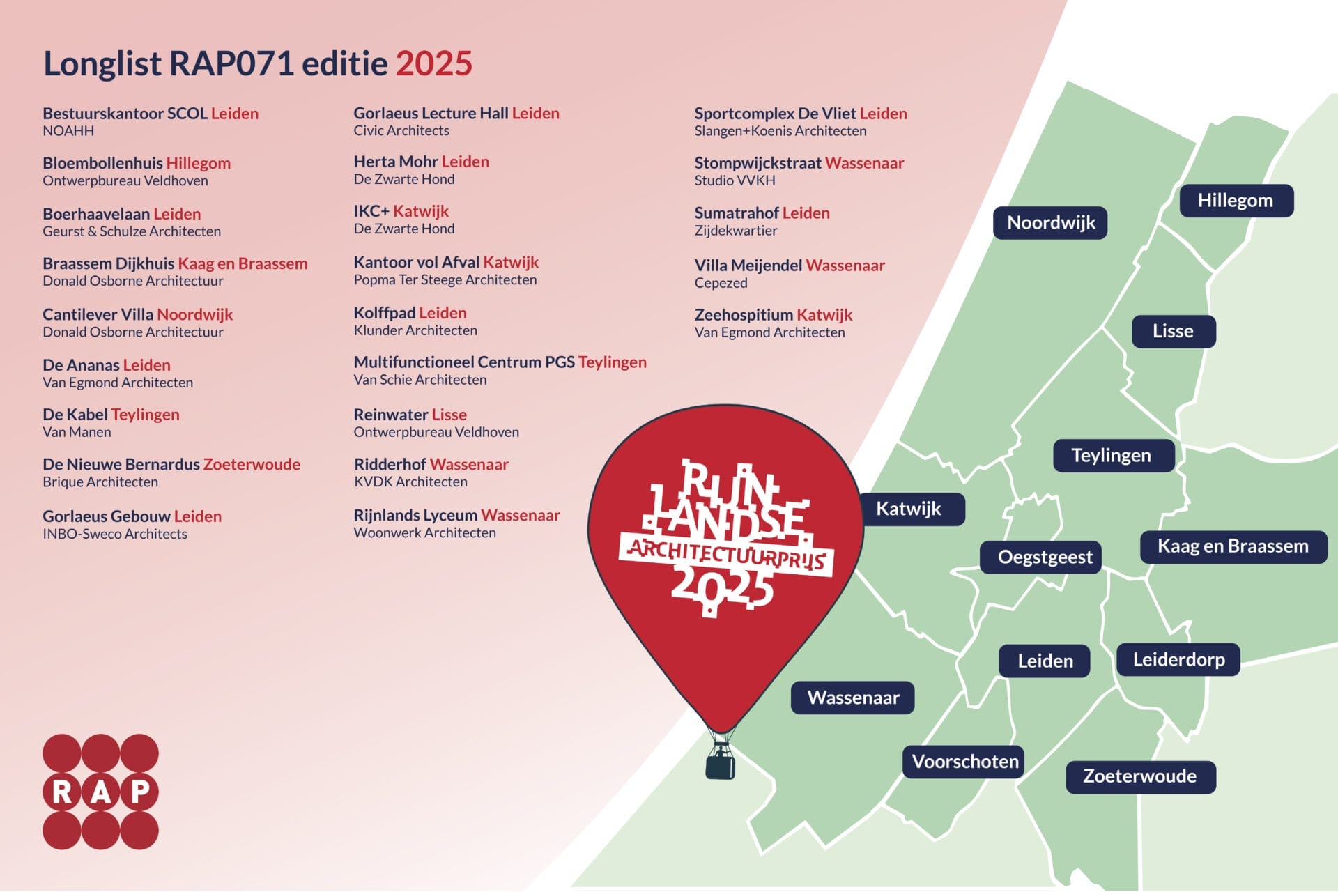 Lees meer over het artikel RAP Leiden presenteert longlist Rijnlandse Architectuur Prijs 2025